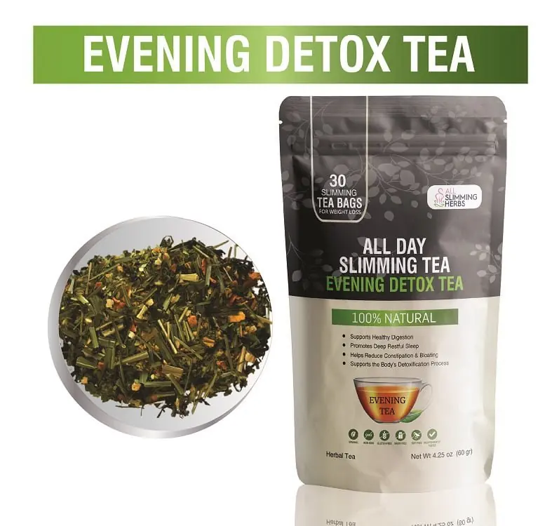 All Day Slimming Tea evening detox tea pouch and loose herbal blend