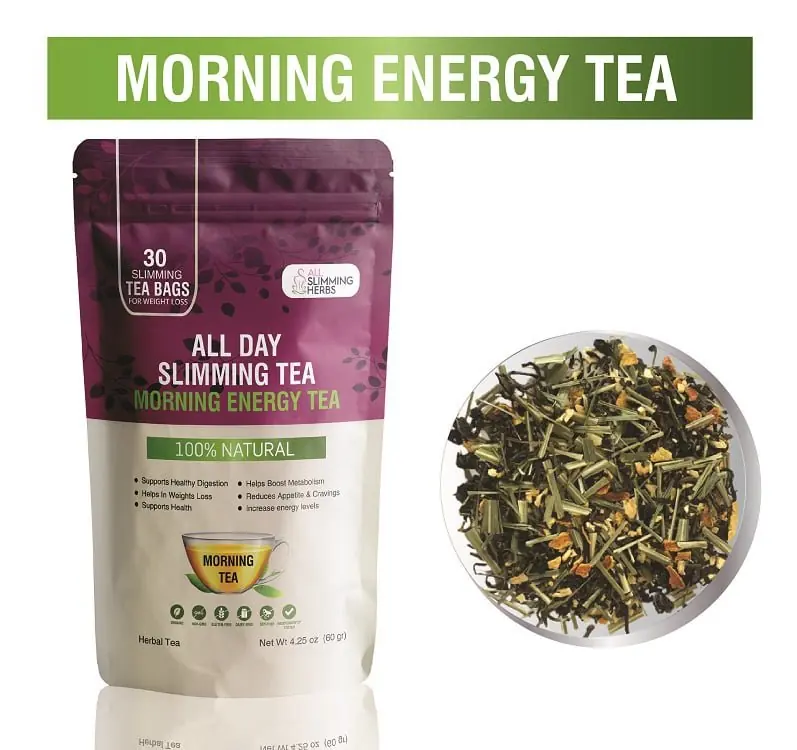 All Day Slimming Tea morning energy tea pouch and loose herbal blend