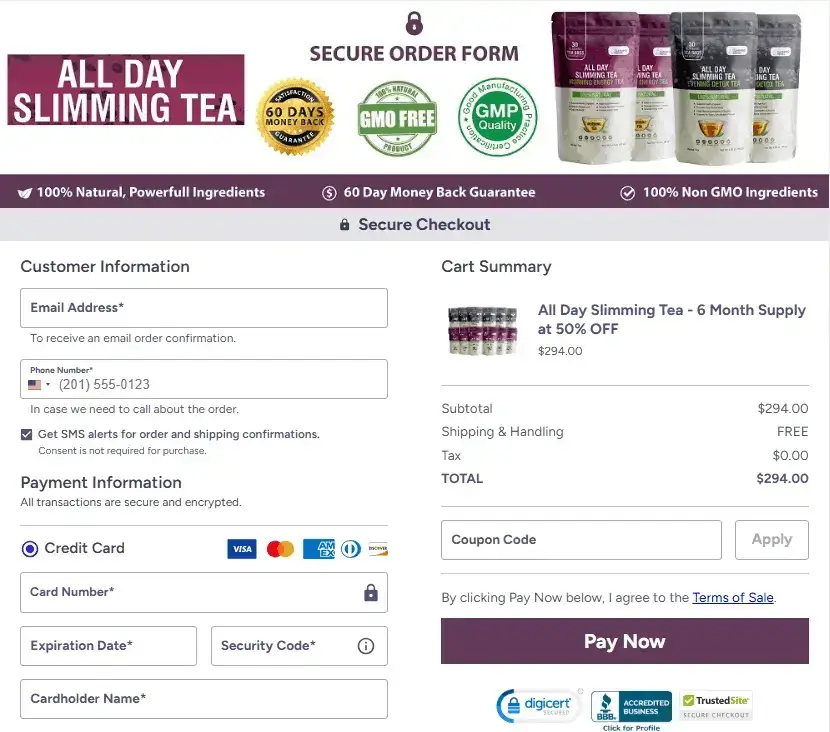All Day Slimming Tea secure checkout page order herbal tea online